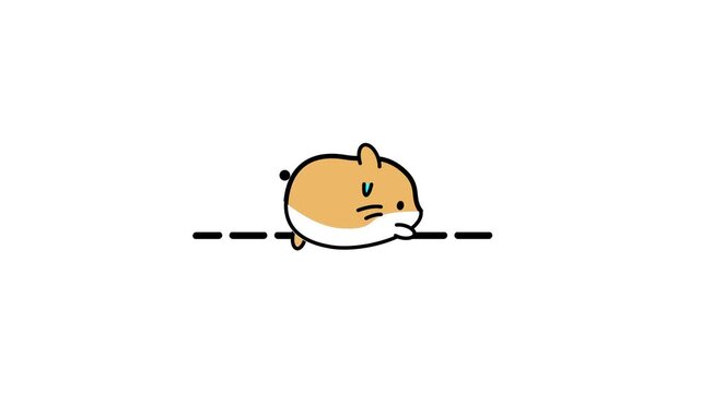 A cute orange and brown hamster lying flat on the ground illustration with a simple adorable cartoon style and dashed line beneath the body