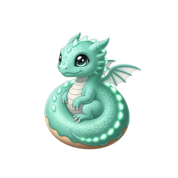 Adorable Baby Dragon with Big Eyes and Mint Green Scales