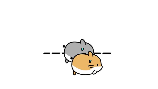 Two cute hamsters sitting side by side illustration in soft orange and gray tones with a simple adorable cartoon style and minimal white background