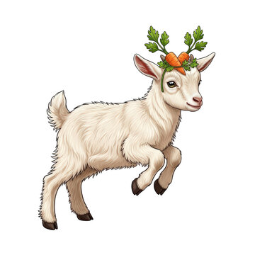 Adorable baby goat with carrot antlers illustration