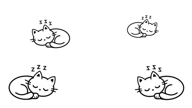 Multiple cute cats sleeping in various curled positions with ZZZ symbols scattered around in a black outline sketch style pattern illustration