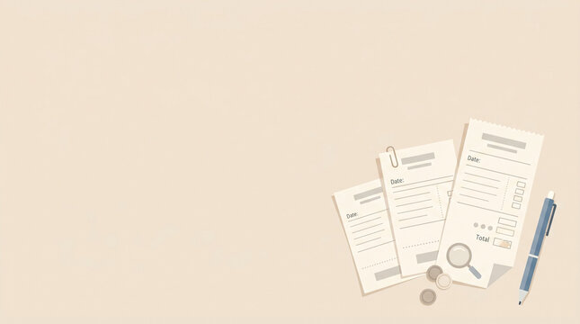 A receipt illustration representing expense tracking and budgeting.
Ivory background with huge copy space.