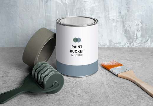 Paint Bucket Mockup Scene PSD