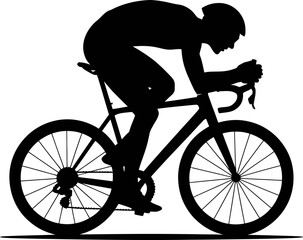 Fototapeta premium Cyclist riding bicycle in racing position with helmet on white background