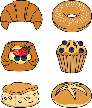 Fresh baked golden scone close up illustration for bakery breakfast