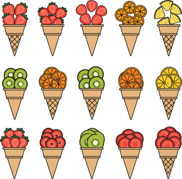 Fresh strawberry slices served in a crispy wafer cone as a summer treat