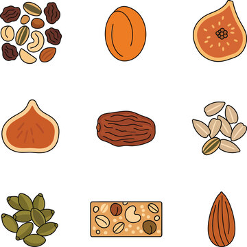 Group of green pumpkin seeds isolated on a white background illustration