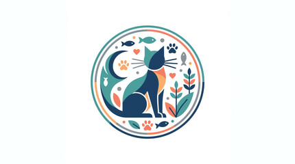 Obraz premium Abstract Cat Illustration in Circular Badge Design