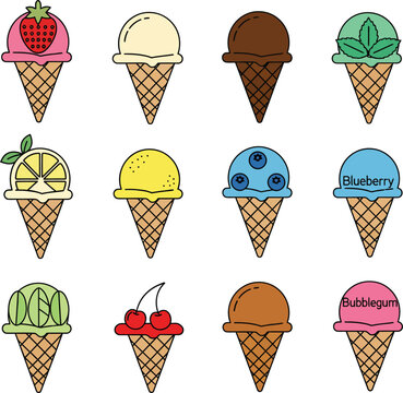 Matcha Green Tea Ice Cream Scoop in a Crispy Waffle Cone Illustration