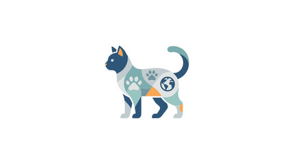 Abstract Geometric Cat Silhouette with Animal Paw Prints and World Map Icon © Ahmad Zayyan Rafif A