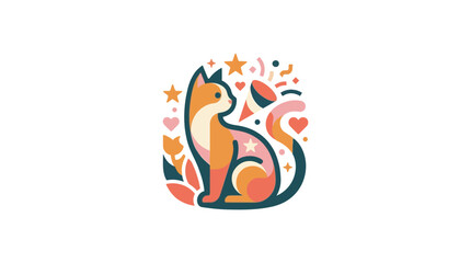 Abstract Stylized Cat Illustration with Celebration Elements © Ahmad Zayyan Rafif A