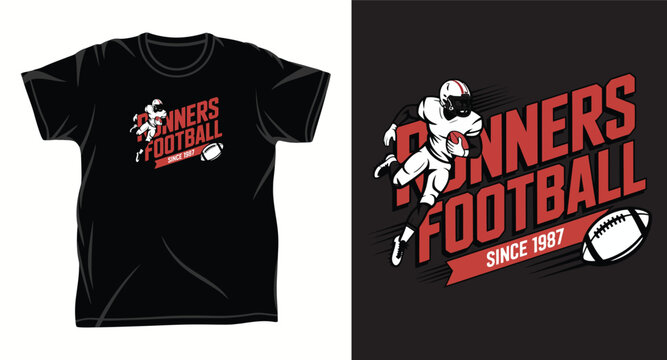 Runners football since 1987 t-shirt design with American football player and ball.