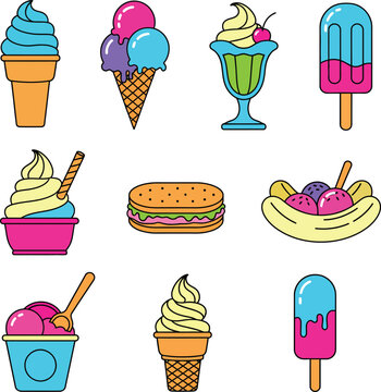 Pink ice cream scoops in a blue paper cup as a minimalist flat vector
