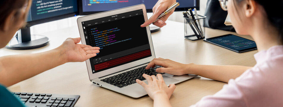 Software development programming on computer screen for brisk application and program coding