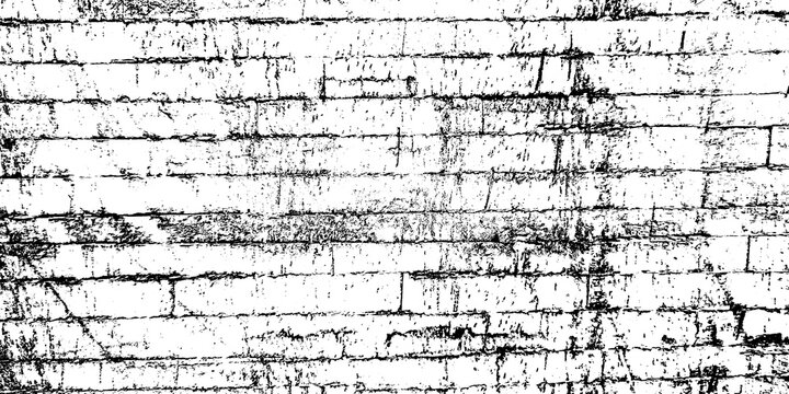 Grunge texture of an old brick wall with high contrast isolated on transparent background
