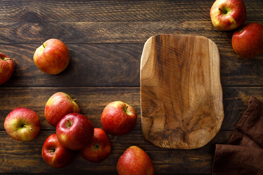 Apple. Ripe juicy red apple fruits with natural vitamins and antioxidants, healthy food, top view