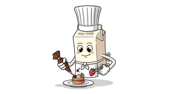 Cute robot chef preparing food in kitchen.