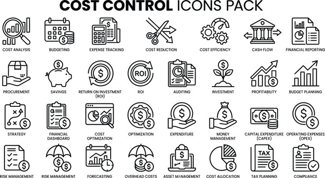 Cost Control Icons Pack: Finance Business Management
