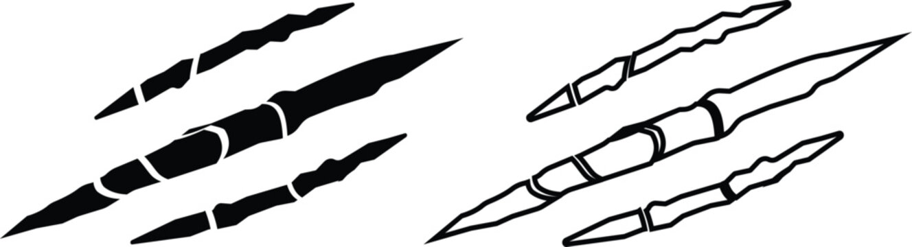 Claw Scratch Marks Icon Set Collection Group Black Flat Style Vector Illustration Bundle Animal Featuring Tiger Bear Wolf Monster Talon Slash Rip Tear Damage Symbols