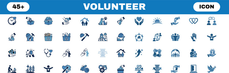 Fototapeta premium Volunteer icons collection 45 blue and white illustrations for community and charity