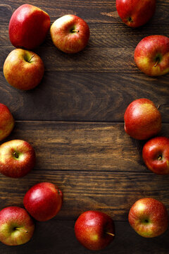 Apple. Ripe juicy red apple fruits with natural vitamins and antioxidants, healthy food, top view