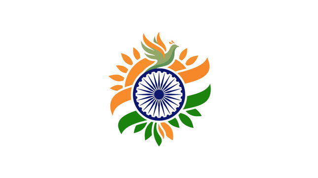 Creative Indian Flag Emblem with Ashoka Chakra and Flying Bird