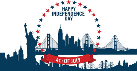 Independence day skyline illustration with statue of liberty and golden gate bridge © TOHIN