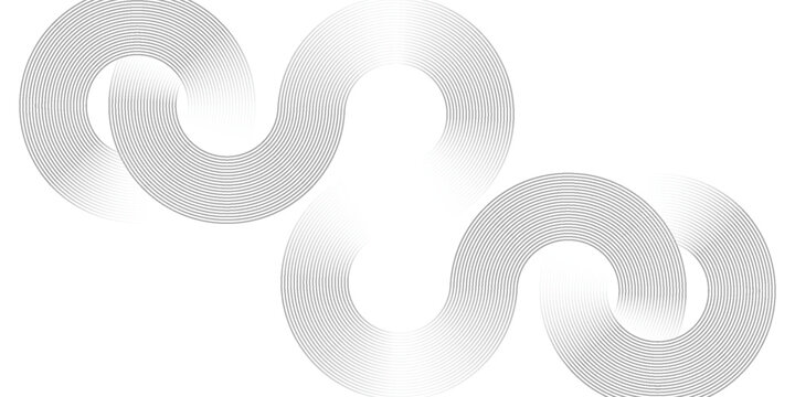 Abstract grey interlocking wavy lines on white background. Minimalist geometric pattern with thin parallel circular stripes, vector texture.