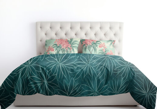 Elegant Tropical Themed Bedding Set Mockup PSD