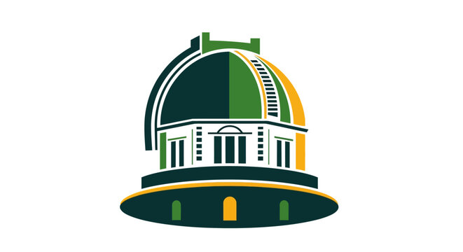 Colorful dome building illustration with architectural details inside circle.