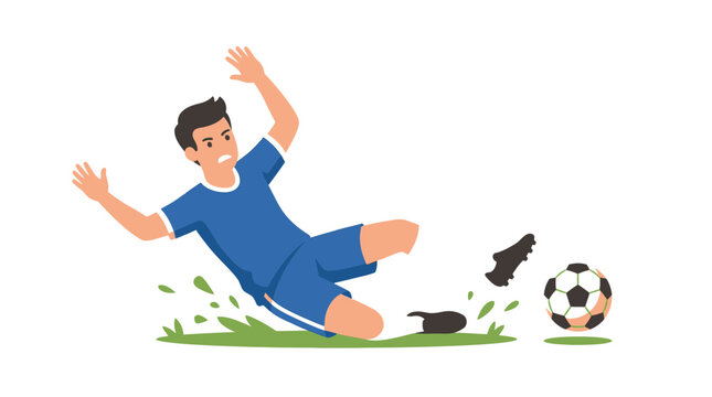 Soccer player falling, losing ball