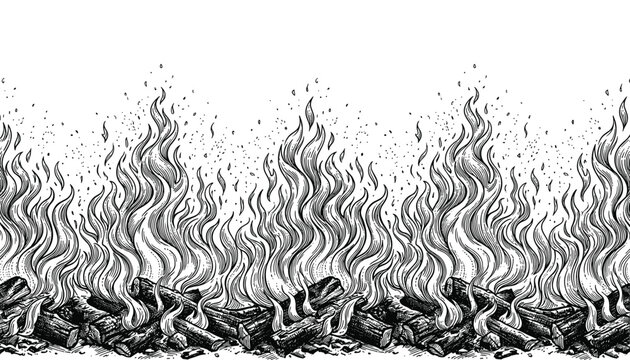 Campfire fire flames burning wood illustration vector transparent background.