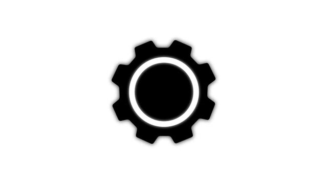 glow setting icon animation. Gear Sign icon or Cog settings sign for web and app. Simple black setting gear icon isolated on white background 4k animation.