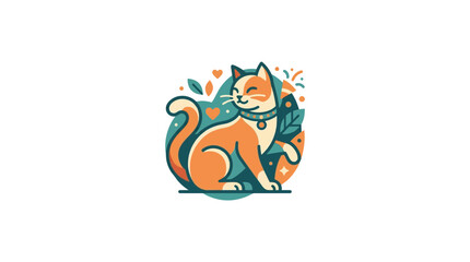 Cute Cartoon Cat Illustration with Decorative Elements © lolong