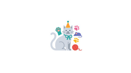 Cute Cat Celebrating Birthday with Party Hat and Toys © lolong