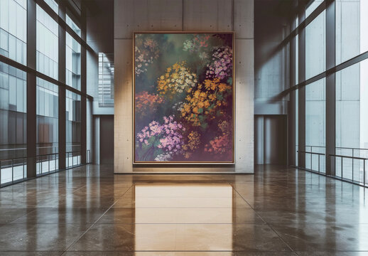 Modern Gallery Featuring Floral Artwork Canvas Mockup PSD