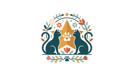 Decorative Cat Emblem with Star and Paw Print © RB