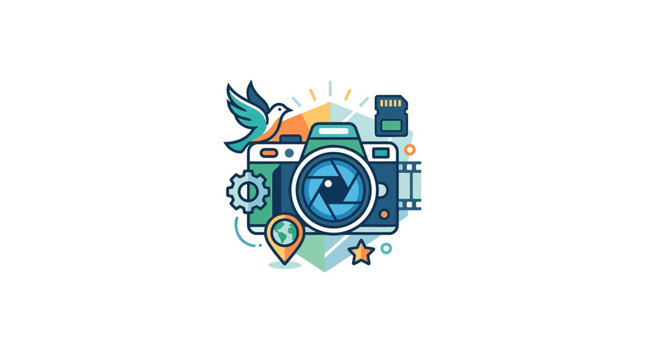 Digital Photography Concept Vector Illustration with Camera and Creative Elements