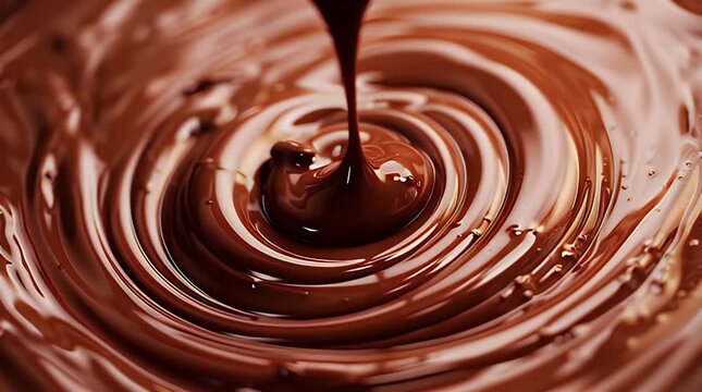 Close up view of rich dark melted chocolate swirling in a smooth glossy texture.