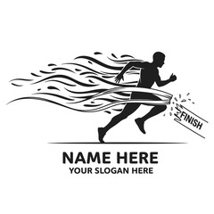 Obraz premium Running Silhouette with Flames and Finish Line Banner