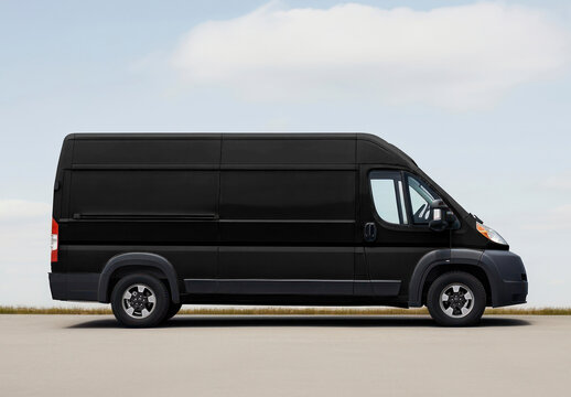 Sleek Black Delivery Van Mockup PSD
