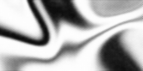 Hexagon halftone gradient texture. Abstract black grunge background. Geometric retro halftone tech wallpaper. Fading wavy hexagonal pattern backdrop. Vector vanishing honeycomb grunge bitmap overlay © Mansur