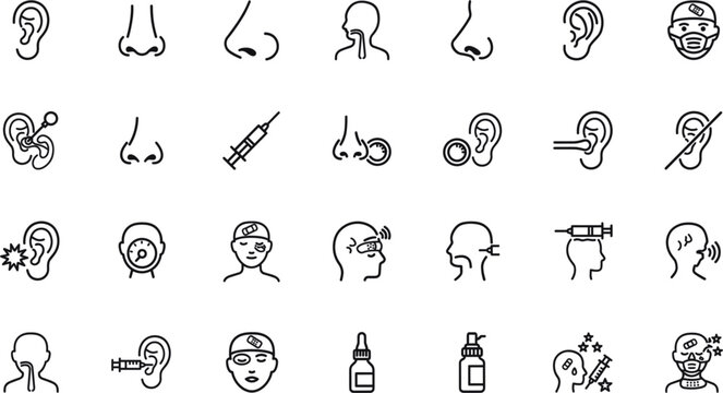 Ear Nose and Throat Medical Icons Set, ENT Healthcare Vector Collection Design