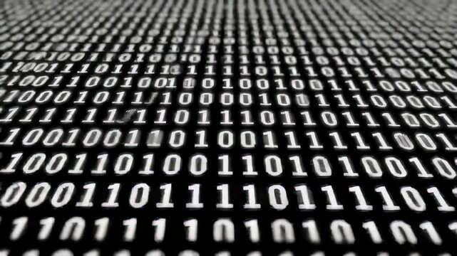 Close-up of binary code sequence in white on black background
