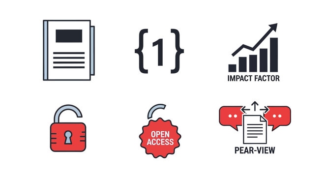 Open Access Publishing Icons: Impact Factor, Pear-View, Lock, Document