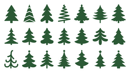 Obraz premium A graphic design pattern featuring various Christmas trees on a white background