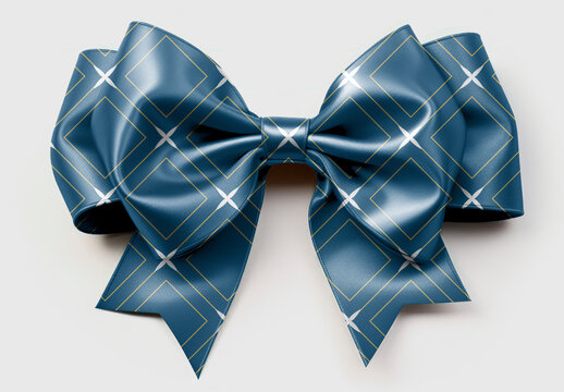Elegant Blue Patterned Gift Bow Mockup PSD