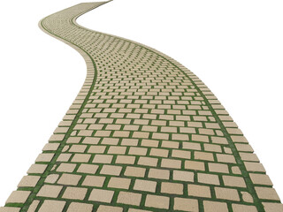 Fototapeta premium Winding Cobblestone Pathway Curving Into The Distance Isolated On A White Background