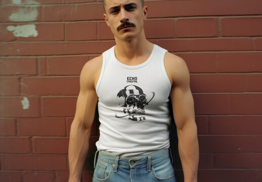 Man Wearing Stylish Tank Top Mockup PSD