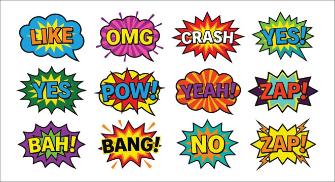 Comic Speech Bubbles With Exclamations Vector Illustration Collection